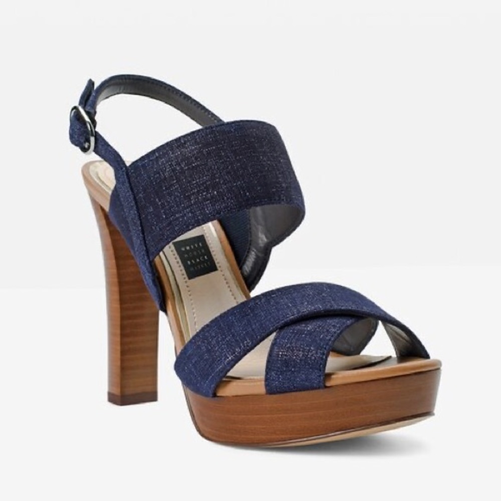 CHAMBRAY SUEDE CRISS-CROSS PLATFORM HEELS